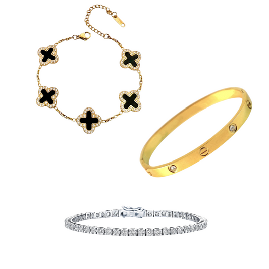 Cartier Love Bangle With Midnight Clover Bracelet & Tennis Bracelet