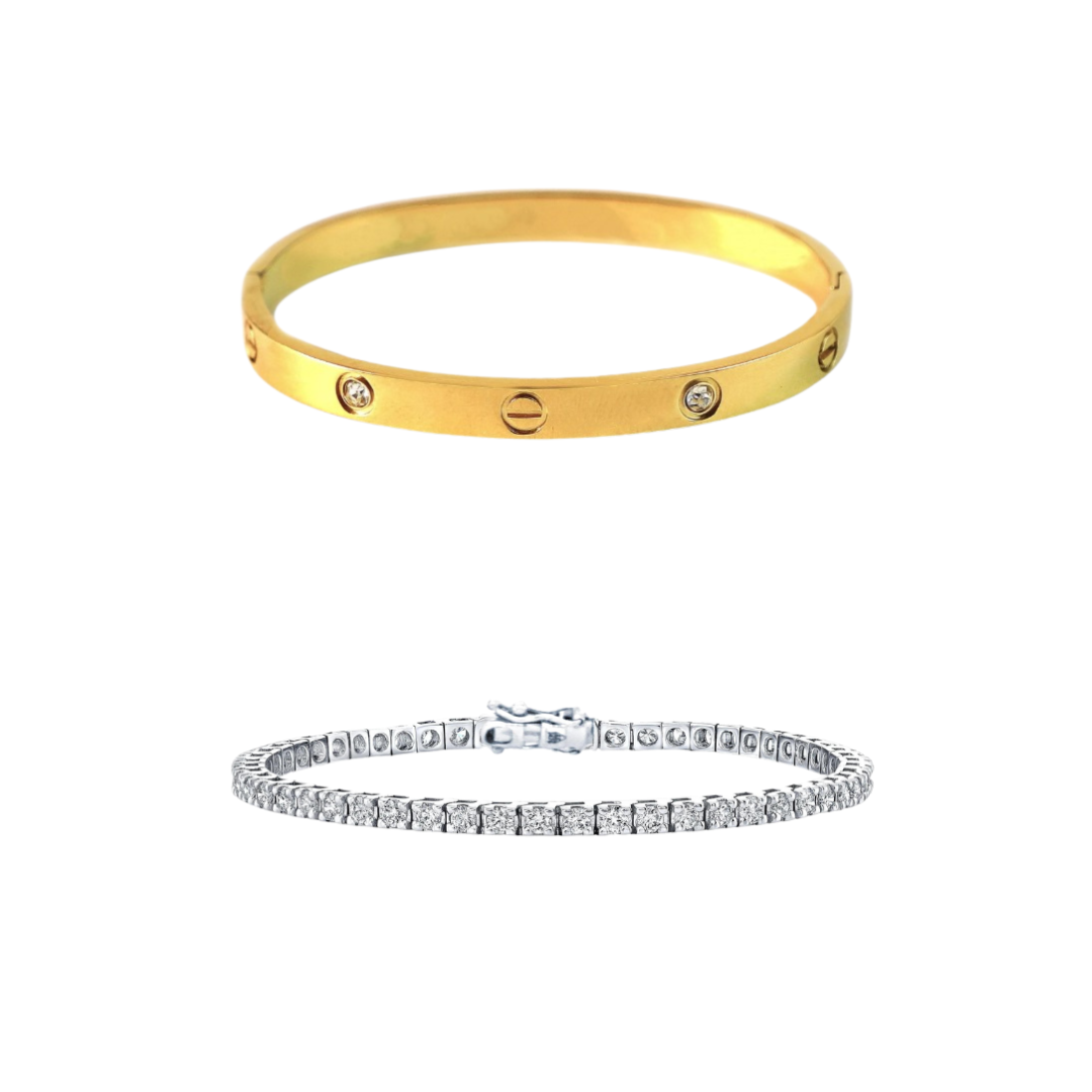 Cartier Love Bangle With Sliver Tennis Bracelet